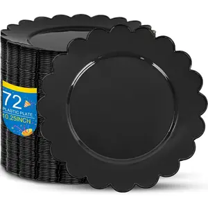 72 PSC Black Plastic Plates, Plates Disposable Heavy Duty, black Disposable Dinner Plates, 10.25inch plastic Dinner plate for Party