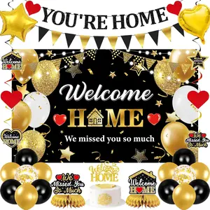 Welcome Home Decoration, Black Gold Welcome Back Party Decorations, We Missed You So Much Banner Party, Glitter Home Party Sign Banner Ballons, Family Reunion Party Decora Supplies