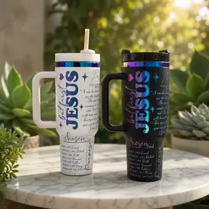 Jesus Prayer Christian Tumbler with Handle – Insulated Stainless Steel Travel Cup with Lid & Straw, Faith Drinkware Gift for Christian Men & Women