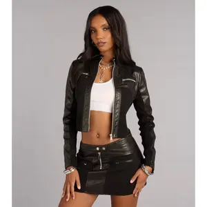 Cool Confidence Cropped Faux Leather Moto Jacket