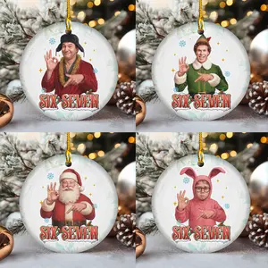 [OXmas1] 67 Six Seven Ceramic Ornament, Funny Christmas Tree Decorations, Xmas Movie Decor