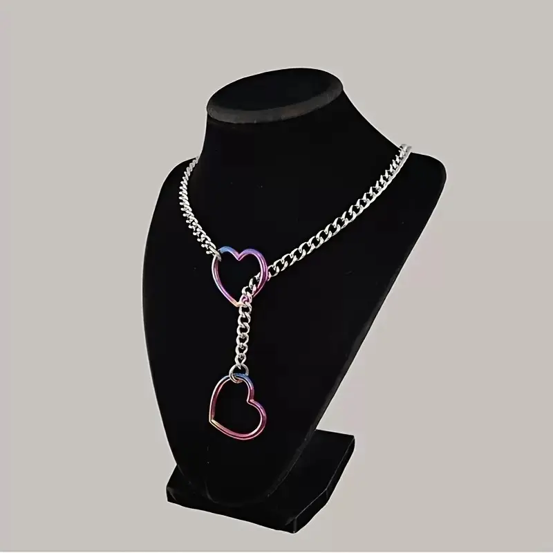 Heart Slip Chain Necklaces for Women,Stainless Steel O-Ring Adjustable Lariat Y-Necklace,Punk Gothic Cuban Collar Choker Necklace for women y2k jewelry y2k accessories birthday gifts for gf Versatile Heart Pendant Necklace girlfriend link colorful