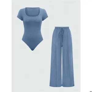 Set / piece 2 wide leg pants jumpsuit solid color Essnce SHEIN