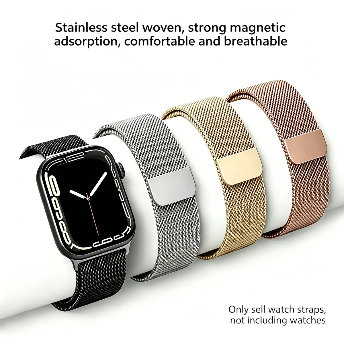 Milanese Loop Magnetic Stainless Steel Strap for Apple Watch 38/40/41/42/44/45/46/49mm, Breathable Precision Woven Metal Band, Strong Magnet Replacement Bracelet for iWatch Series Ultra 10 9 8 7 6 5 SE - Black