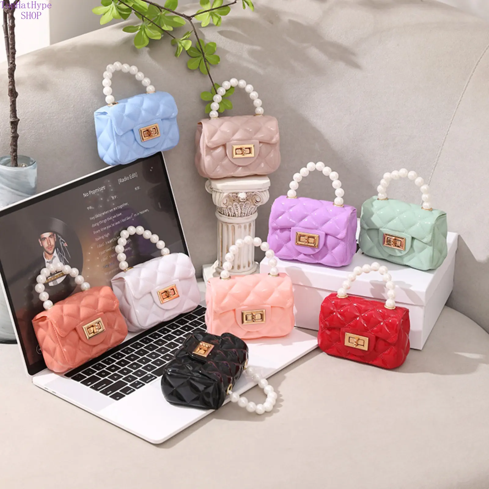 Mini Jelly Crossbody Bag with Pearl Handle, Women's Waterproof Casual Purse with Wrist Straps for Daily Outings