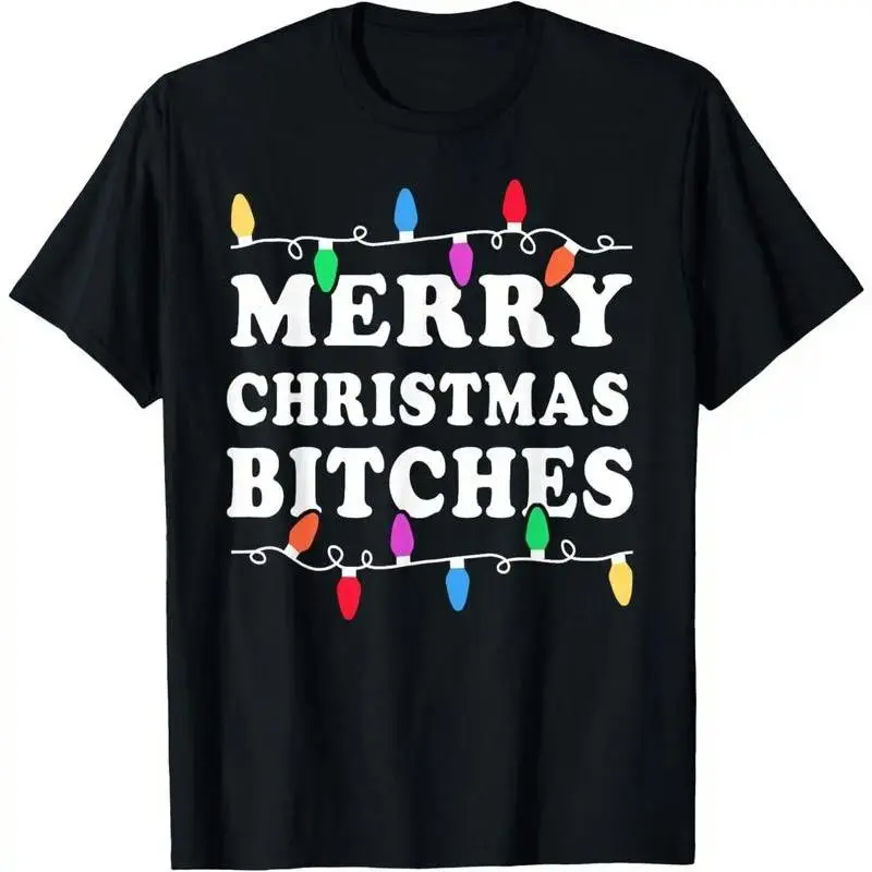 Men's 100% Natural Cotton Round Neck Short-Sleeve Tshirt - Unisex Menswear Fashion Casual Streetwear Top with Inappropriate Merry Christmas Graphic