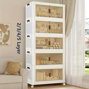 5--1 Layer Of Folding A Locker, The Kitchen Bin, Large Double Open Store Content Box, Cabinet Fittings, Furniture with Cover And Wheel Large Locker to Store Clothes, Snacks, Toys And Books, Home Office Outdoor Folding Container 2/3/4/5Layer