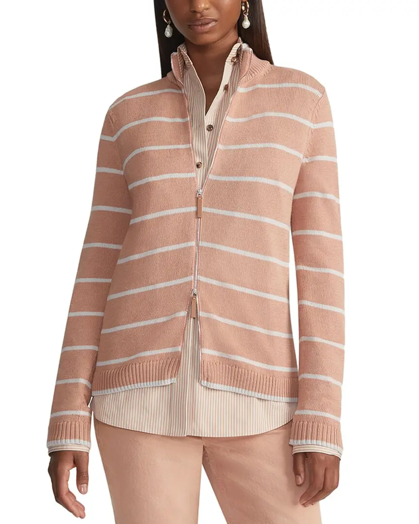 Lafayette 148 New York Stripe Fitted Silk-Blend Bomber Cardigan