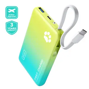 INIU PawGO 45W Powerbank, Portable Charger, Slimmest 10000mAh Power Bank with Build in USB-C Cable, 45W PD Fast Charging USB C in&Out Battery Pack, External Phone Charger for iPhone 16 15 14 13 12 11 Samsung S24 S23 S22 S21 Google etc Compact Handy