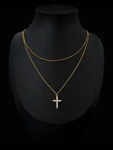 Fashion Cross Chain Pendant Necklace with Zircon Decor, Beaded Layered Choker for Women, Perfect Gift for Any Occasion