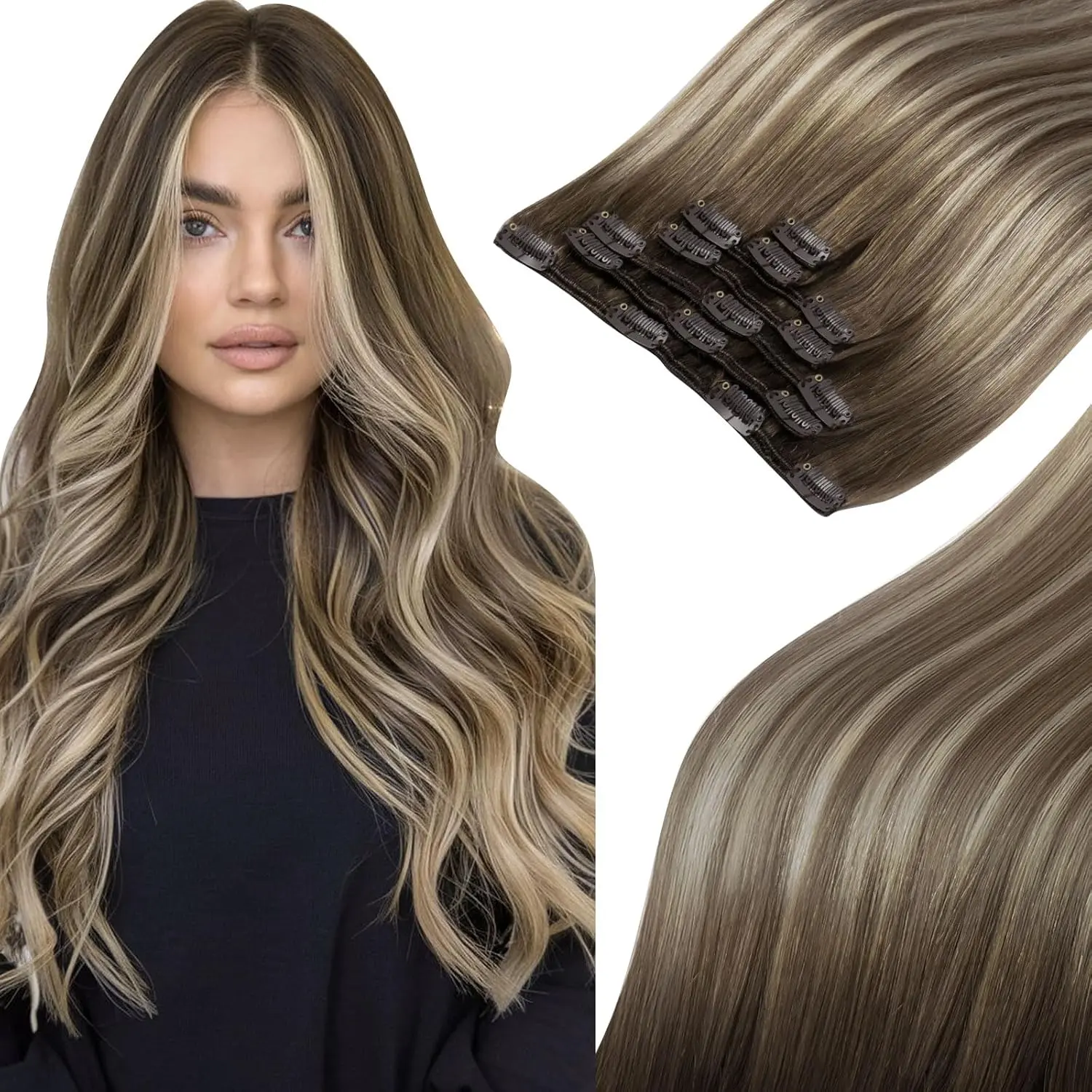 The Fashion 7pices set Clip In Hair Extensions Real Human Hair