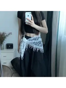 French hollow-out lace layered waist scarf lace triangle bandana dance hip-hop butt fringe waist accessory