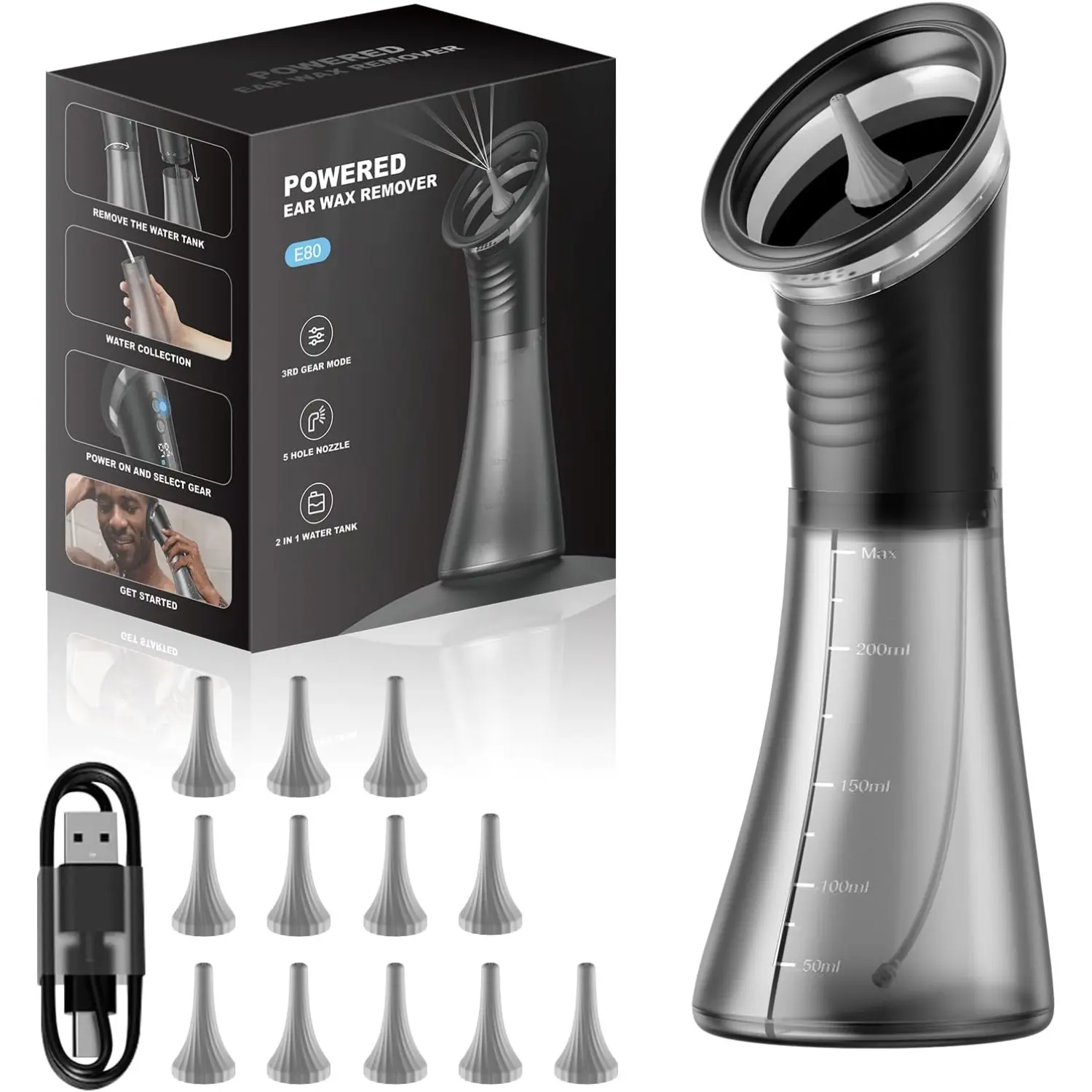 [DealsForYouDays]E80 Upgraded- Ear Wax Removal- Ear Wax Removal Kit- Electric Ear Wax Removal-Ear Cleaner Earwax Removal -with Wastewater Recovery System Earpick Flashlight earwaxremovaltool