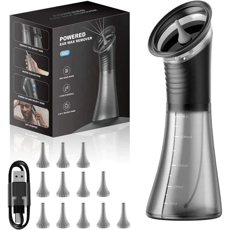 [backtoschool] E80 Upgraded Unisex Electric Ear Canal Cleaner Kit - Wax Earwax Removal Products with Wastewater Recovery System, Earpick, Flashlight, Visual Tool Earwax Removal Products