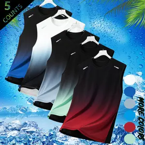 Summer 2026 Ice Silk Gradient Sleeveless Men's Vest Faux Two-Piece Design Crew Neck Loose Fit High Elasticity Quick-Drying Breathable Cool-Touch Cooling Skin-Friendly Non-Clingy Menswear Tops fathersdaygift