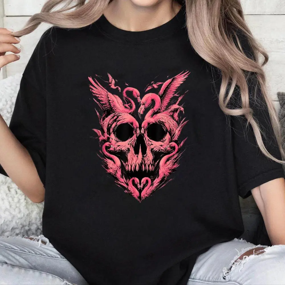 Pink Flamingo Scary Skull Breast Cancer Awareness T-Shirt