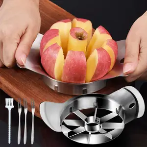 Apple Slicer with 3 Forks and 1 Brush Stainless Steel Apple Core Remover and Peeler Fruit Cutter Super Sharp Apple Knife Multifunctional Kitchen Tool kitchen utensil gadget