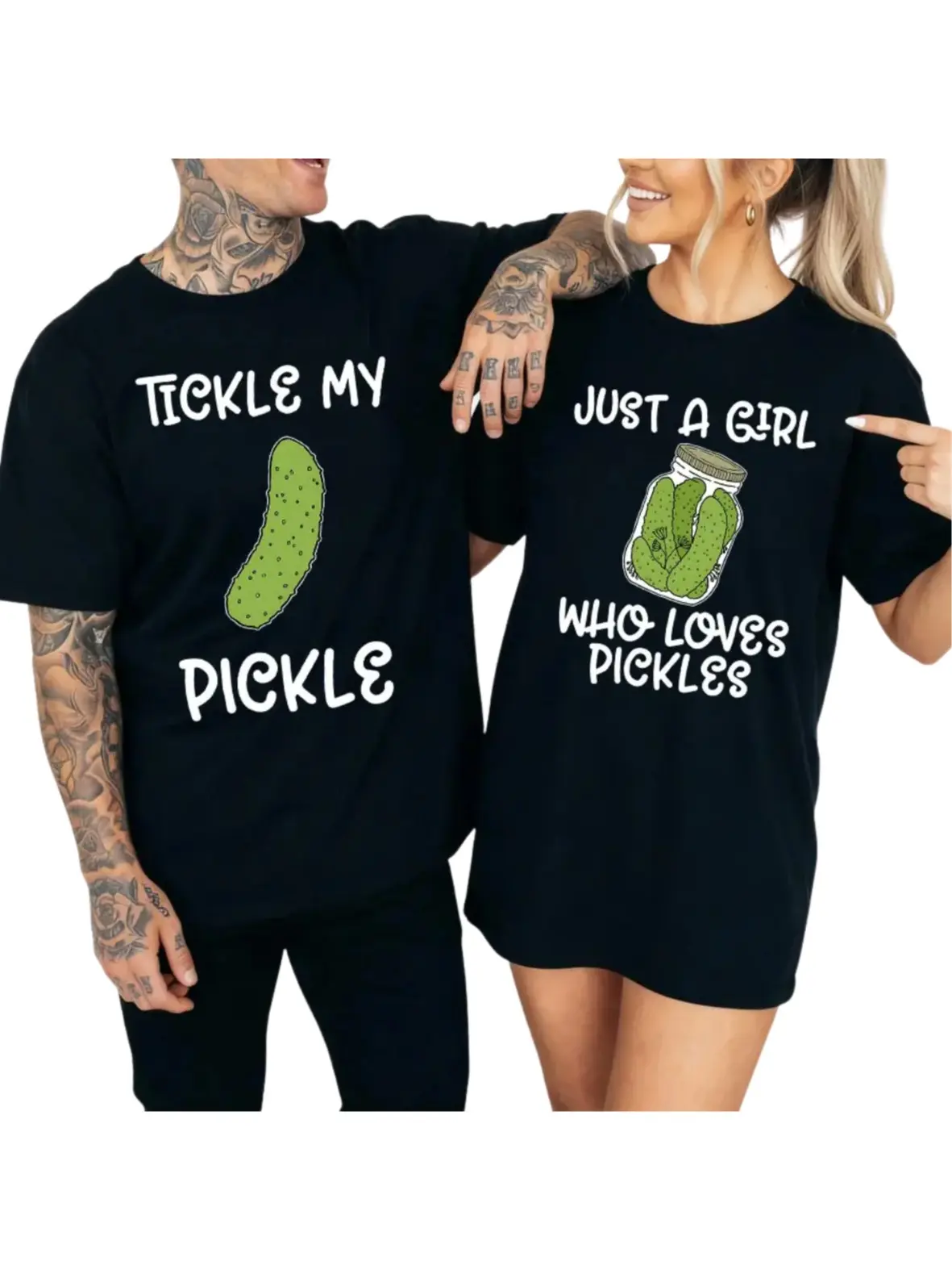Women's Cotton Crewneck Funny Pickle Couple Matching T-Shirt, Tickle My Pickle Graphic Tee, Valentine's Gift for Boyfriend-Girlfriend, Cute Humor Unisex Easy-Match Outfit
