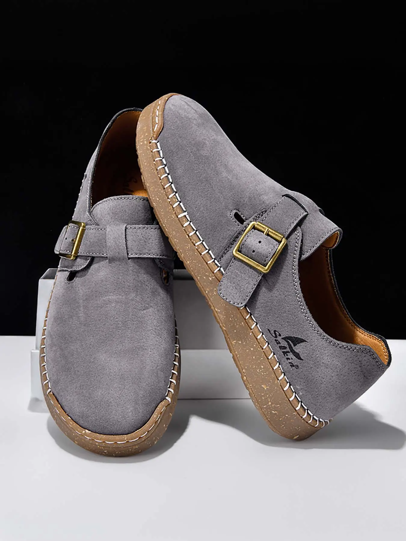 Men's Hand-Stitched Velcro Casual Driver Loafers, Soft-Soled Flat Slip-On Moccasins, All-Season Comfort Walking Shoes for Daily Commuting & Driving, Casual Wear Shoe