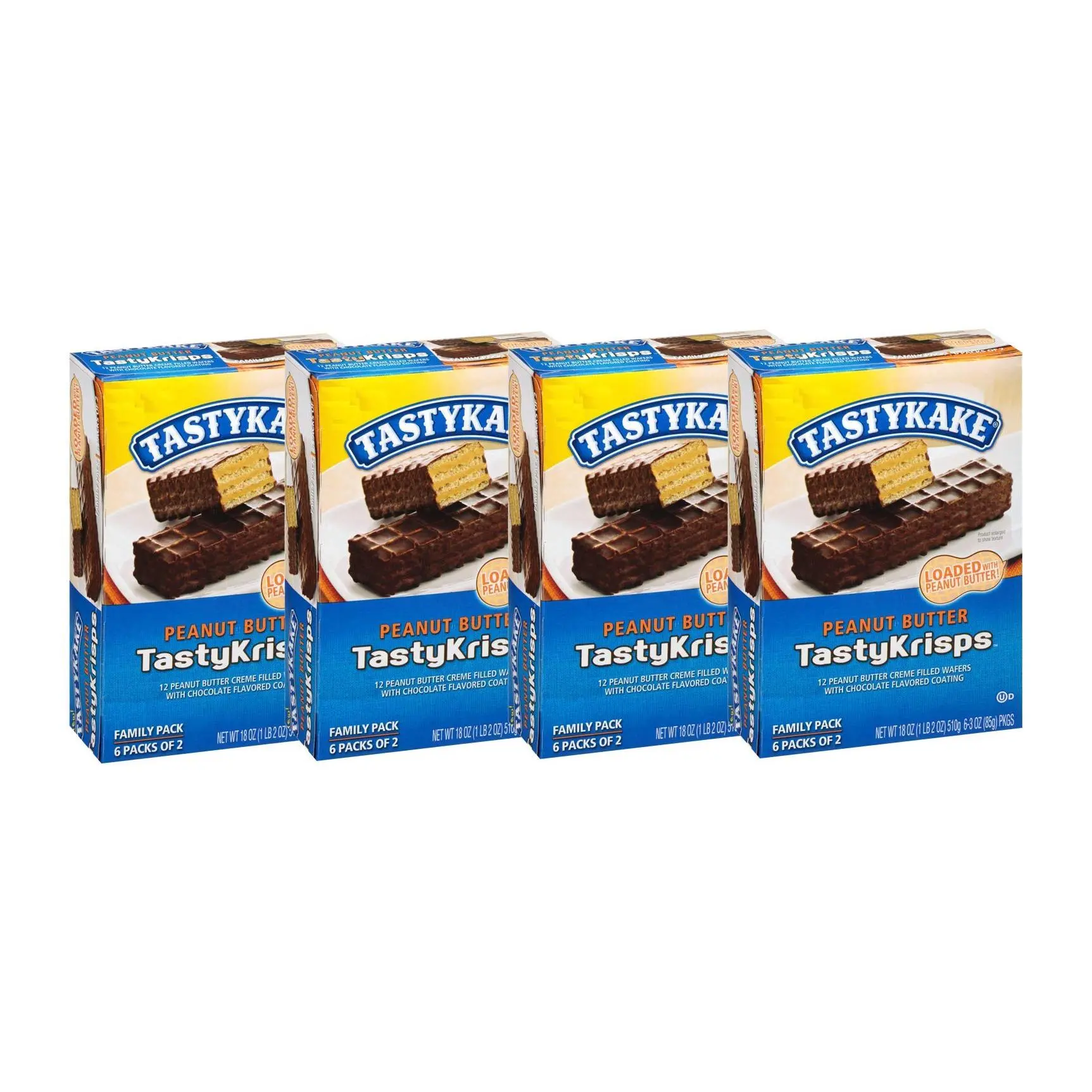 Tastykake Tastycrisps Peanut Butter Filled Chocolate Coated Wafers, FOUR 18 oz. Boxes Biscuits Cookies