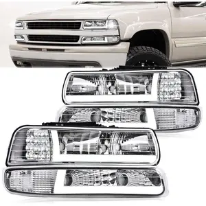 G-PLUS LED DRL Headlights Assembly Pair Compatible With 1999-2002 Chevy Silverado/Fit 2000-2006 Chevy Suburban 1500 2500 Tahoe Headlamps GM2521173 GM2520173 Clear Lens Chrome Housing Clear Reflector