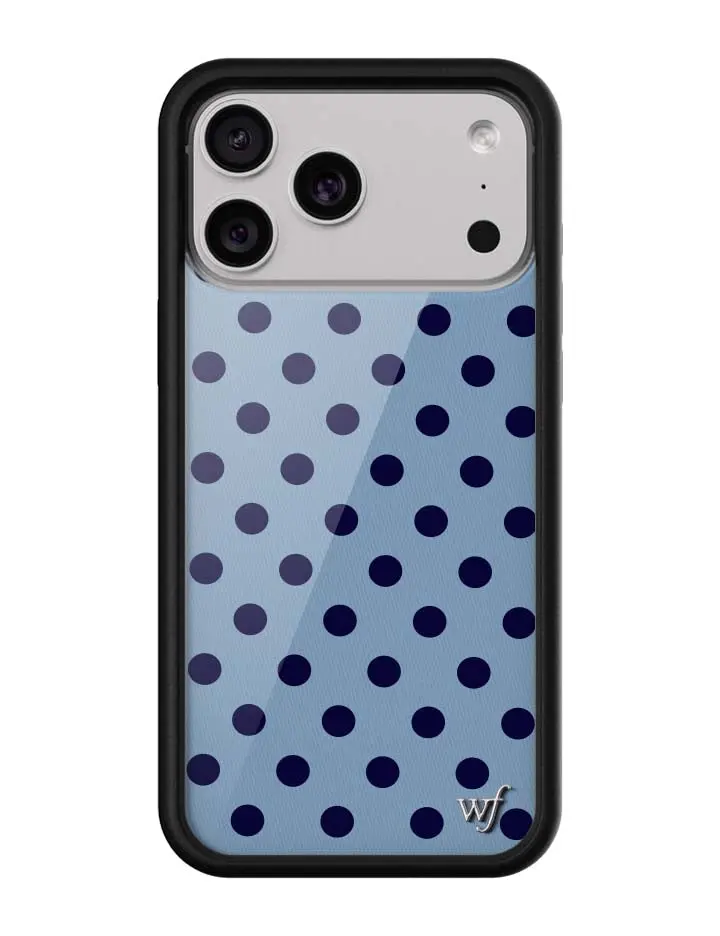 Blue Polka Dots | Limited Edition Trendy Collab iPhone Case | Raised Protective Black Bumper | Women Owned Small Business | Baby Blue Background Dark Navy Blue Polka Dots Cute Aesthetic | Safety Casing Protective | Gift for Her
