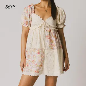 Women Summer Patchwork Babydoll Mini Dress Flowy Floral Sundress Loose Cute Going Out Dresses