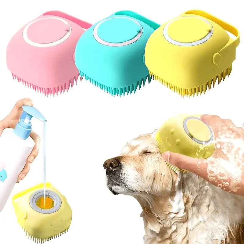 【Black Friday Deal】Gentle Silicone Pet Brush For Dogs And Cats - Massages And Cleans With Built-In Shower Gel Dispenser - For All Fur Types - Suitable