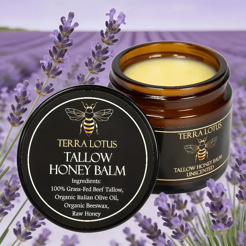 Terra Lotus Tallow Honey Balm| All-Natural Dry Skin Savior| 100% Grass-Fed Tallow Moisturizer