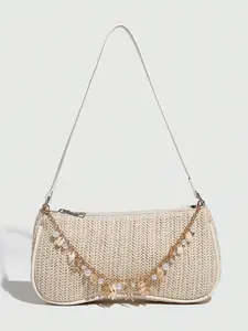 Fashion Women's Straw Bag, Summer New Beach Vacation Style, Y2K Hot Girl Shoulder Crossbody Small Bag, Conch Decoration, Casual Trendy Bag, Fashionable Straw Bag