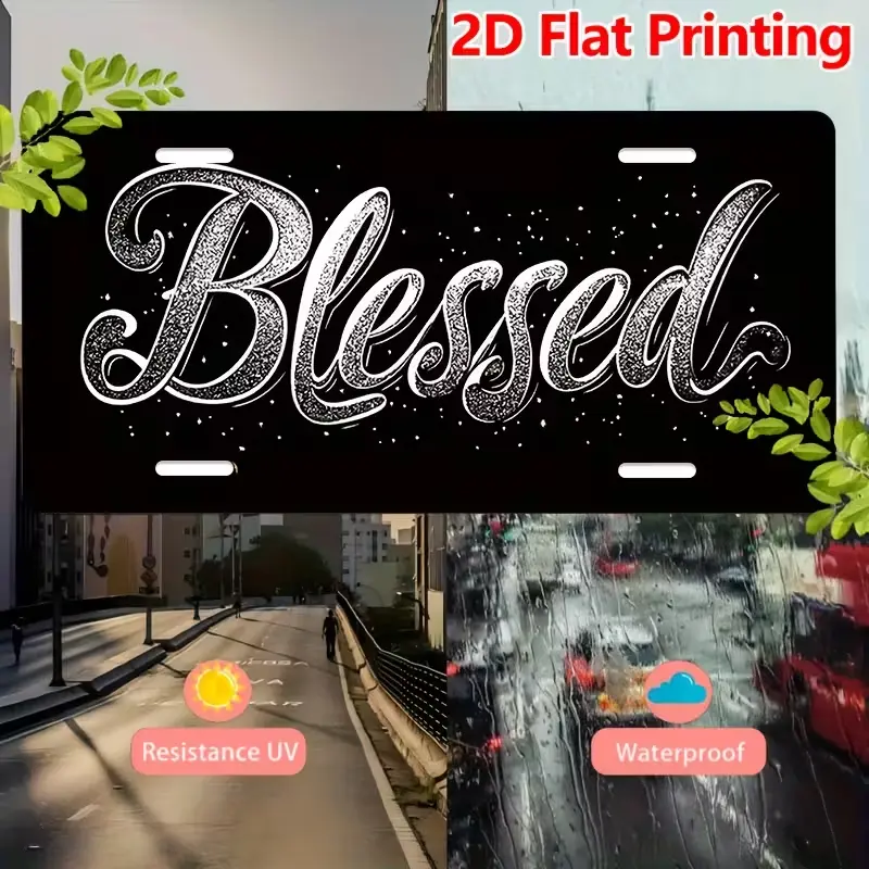 Blessed Lightweight Aluminum License Plate - 12"x6" Pre-Printed 2D Flat Inspirational Word Design, US Cars Exterior Accessory for Decorating My Car, No Redundant Features Faith Vanity Plate Gift
