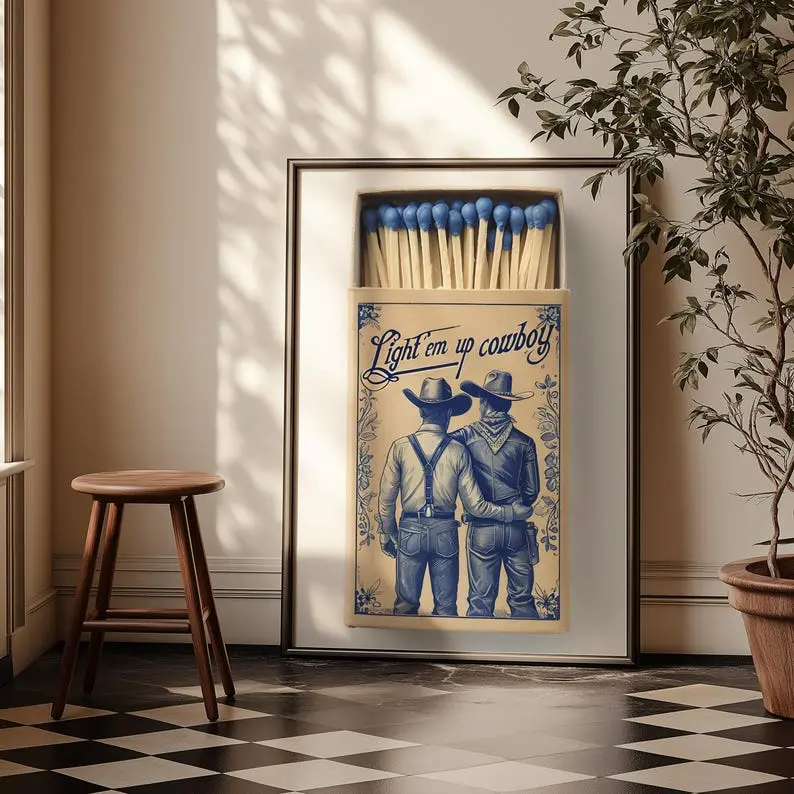Queer Outlaw Art Print, Gay Cowboy Matchbox Poster
