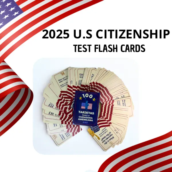 Tarjetas en español e Inglés para estudiar para la ciudadanía de los Estados Unidos.