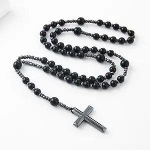 Unisex Catholic Rosary Necklace - 8mm Non-Natural Crystal Beads, 510mm Length, Religious Prayer Jewelry, Devotional Gift, Wholesale Bulk Order Available
