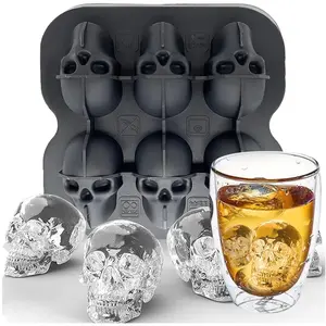 Spooky Skeleton Skull Silicone Ice Cube Mold - 1-Count 6-Cavity Ice Tray, Halloween Festive Touch Accessory for Crafting Soft Drinks, Coffee, Kitchen & Party Use, Christmas Gift for Boyfriend