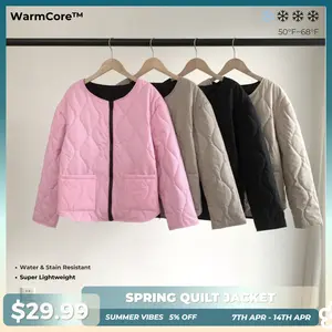 PUFFIT WarmCore Premium Women's Thin Round Neck Quilted Jacket, Perfect for Layering or Outerwear Ladies Quilted Round Neck Machine Washable Coat