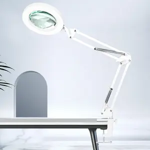10X Magnifying Glass with Light, 1800 Lumens Stepless Dimmable, 3 Color Modes, 4.2 Real Glass Lens LED Magnifying Lamp with Clamp, Magnifier Light and Stand for Craft Reading Workbench-White