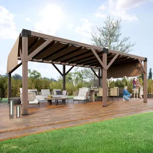 GAOMON 12 Ft x 20 Ft x 7.5 Ft Cedar Pergola Outdoor Wood Pergola with Canopy, Solid Structure Shelter for Deck, Garden, Backyard, and Lawn (Reddish-Brown)