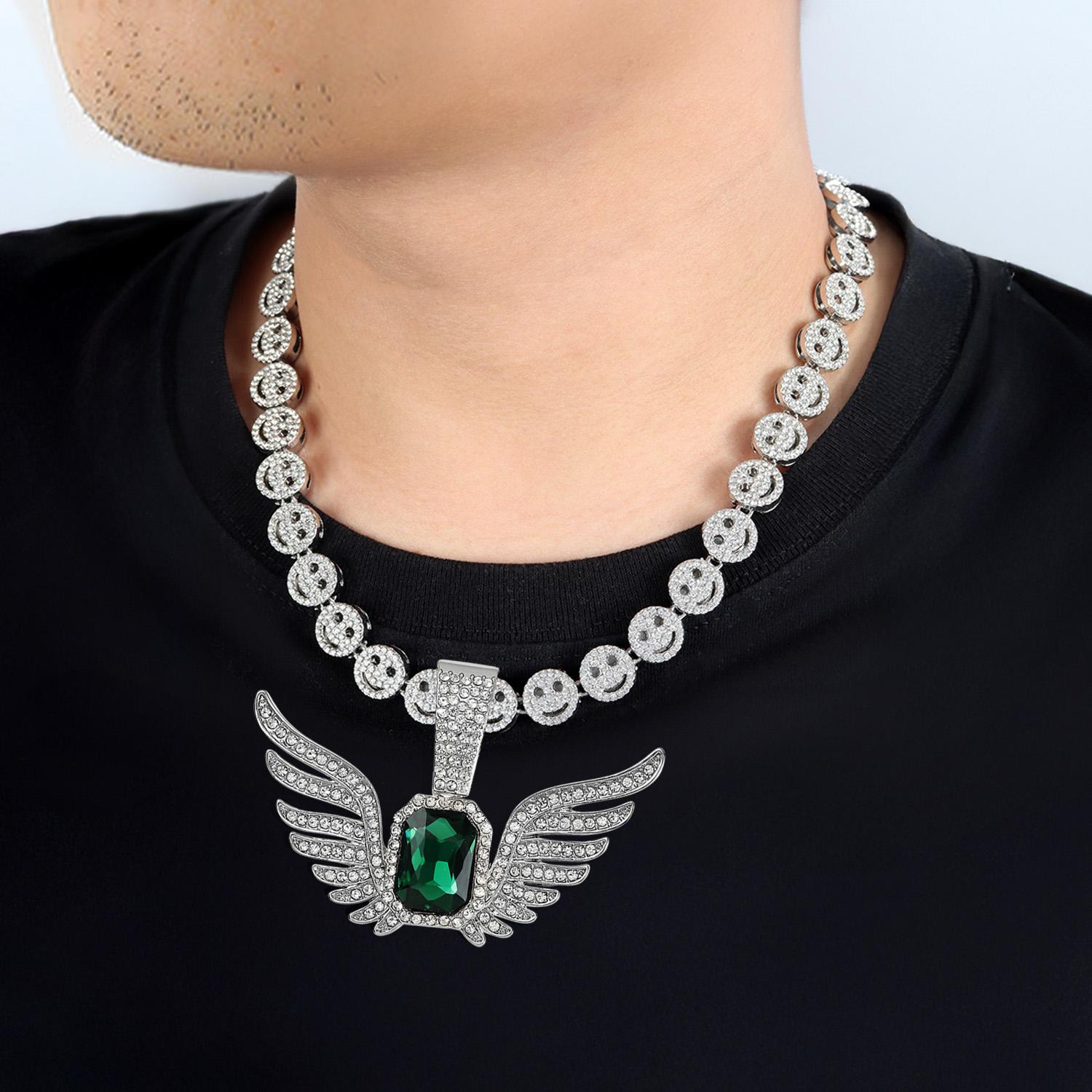 Angel Wing Pendant with Smiley Face Necklace Sliver Gold Plated Preppy Neckalce Smiley Choker Cute Jewelry and Significant Angel Wing Pendant Ideal Jewelry Gift  for Lovers Men Women Party Prom