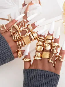 Women's Open Design Ring Set, Stackable Rings Stacking Rings, Vintage Elegant Fashion Jewelry, Irregular Geometric Alloy Liquid Magma Line Heart Shape Rings