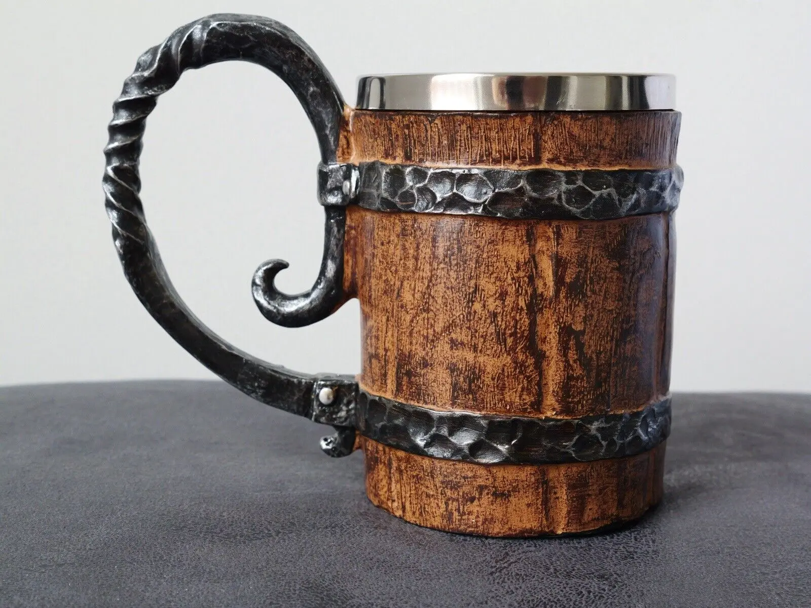 RRE Viking Barrel Mug Rustic Medieval Feast 550ML Stainless Steel Norse Tankard Cup