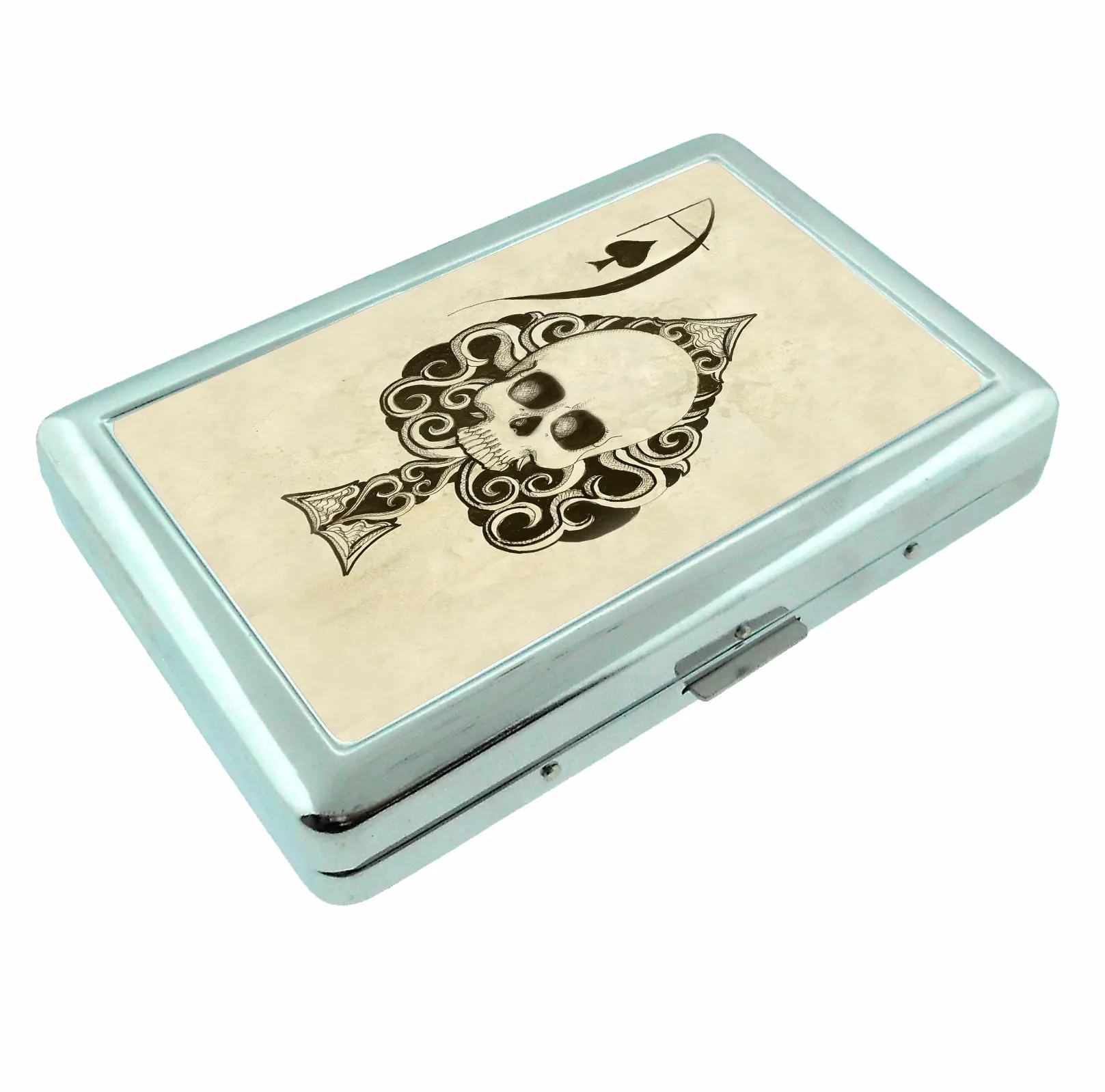 Ace of Spade Skull Card Vintage Style Card Holder Metal Case Wallet