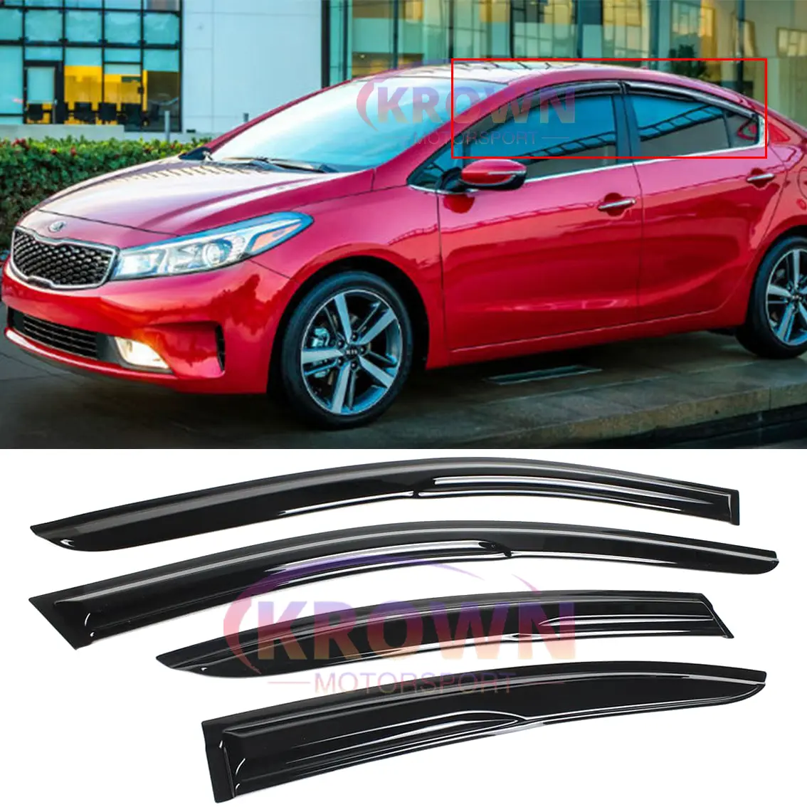 FOR 2014-2018 KIA FORTE K3 SEDAN 3D WAVY MUGEN STYLE WINDOW VISOR VENT RAIN GUARDS