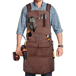 Men’s carpenter apron, store apron, 20 oz canvas work apron with 9 tool pockets, heavy-duty...