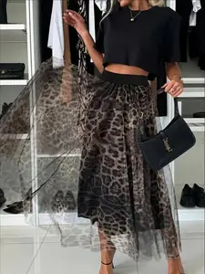Women's Leopard Print Long Skirt, Elegant Casual Fitted A-Line Skirt for Daily Outdoor Wear, Ladies Bottoms for All Seasons, Casual Fashion Skirt