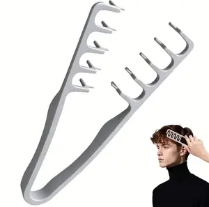 Men’s 2-Piece Haircare Texture Comb with Handle, Heatless Dual-Sided Wide & Fine Teeth for Volume & Root Lift, Lightweight Non-Slip Travel Comb for Guys (Black + Gray)