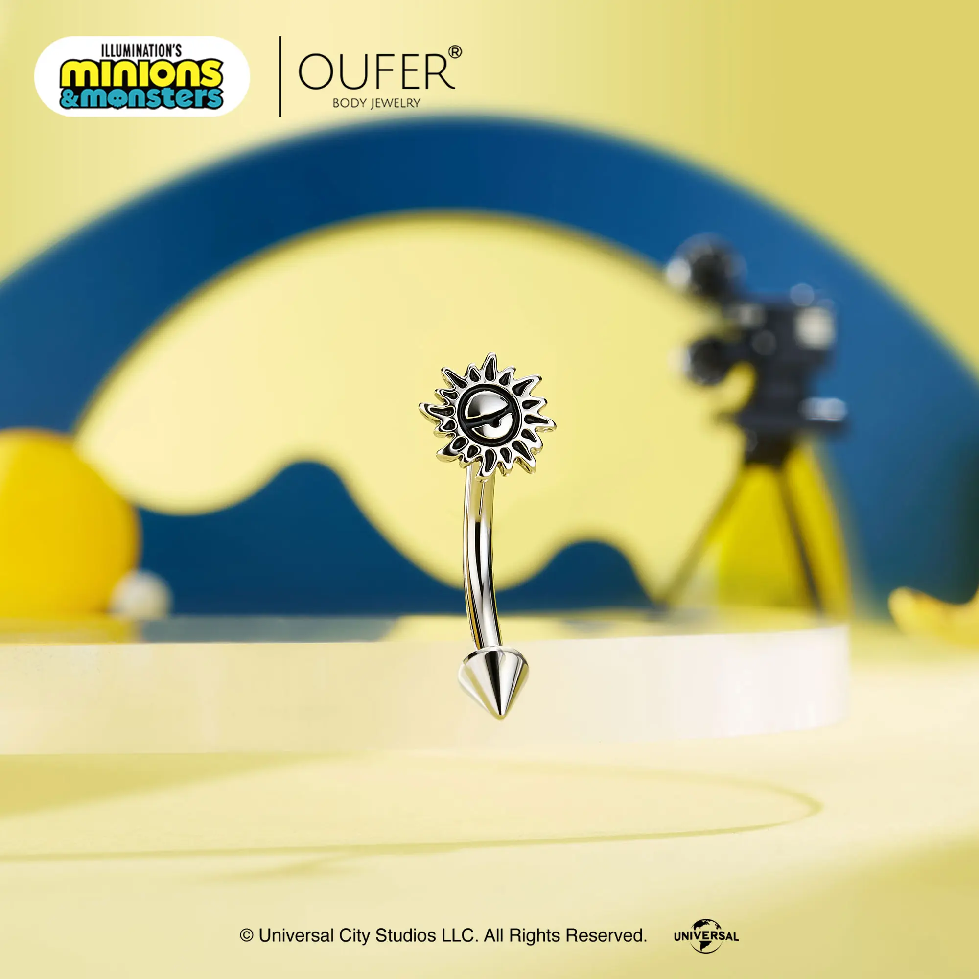 MINIONS × OUFER Sun Symbol 16G Internally Threaded Eyebrow/Rook Piercing Jewelry Stainless Steel