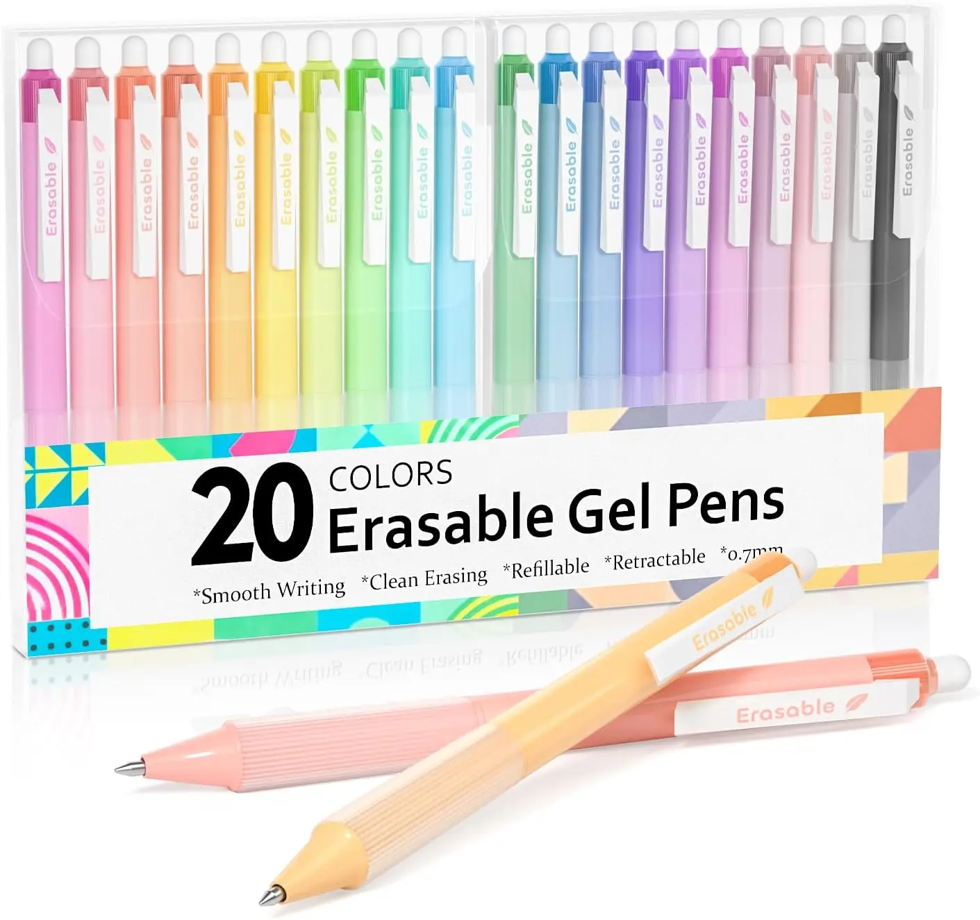 Shuttle Art Erasable Gel Pens, 20 Colors Retractable Fine Point Erasable Pens Clicker, Fine Point(0.7mm), Assorted Color Inks, Make Mistakes Disappear for Drawing Writing Planner and Crossword Puzzles