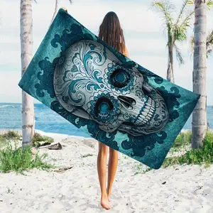 1 - Pack Beach Towel with Blue Skull PatternLarge Quick-drying Beach Towel, Sand and, Lightweight and Comfortable, Suitable for Surfing, Swimming and Yoga, Travel Essentials