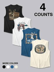 men's regular fit camo & graphic print tank top, casual sleeveless top for summer, men's clothes for daily wear, socks